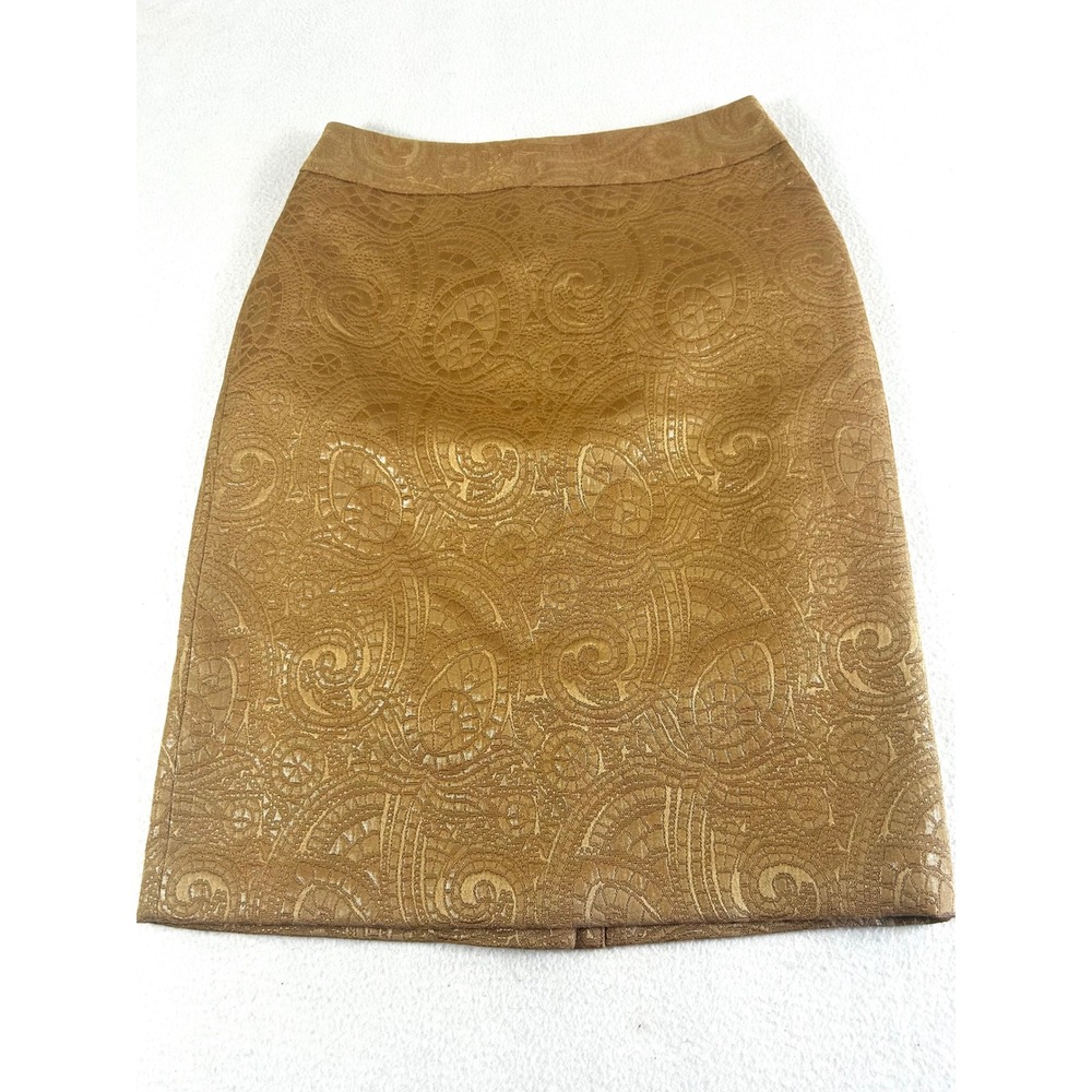 Banana Republic Womens Gold Brocade Paisley Pencil Skirt Holiday Metallic Size 0